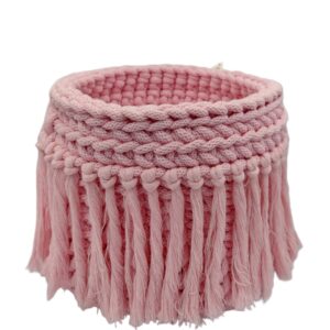 bawełniany koszyk boho różowy ręcznie pleciony