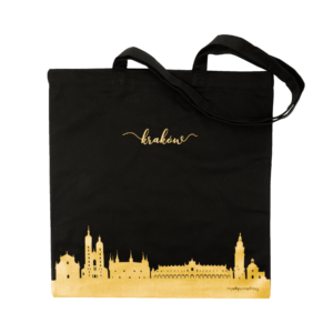 torba bawełniana Kraków Skyline, kolor czarny z nadrukiem w kolorze złota