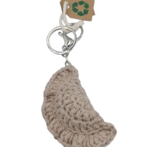 keychain with a handmade dumpling in gray brown color recycled cotton