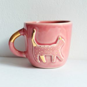 kubek ceramiczny pozłacany z kotem