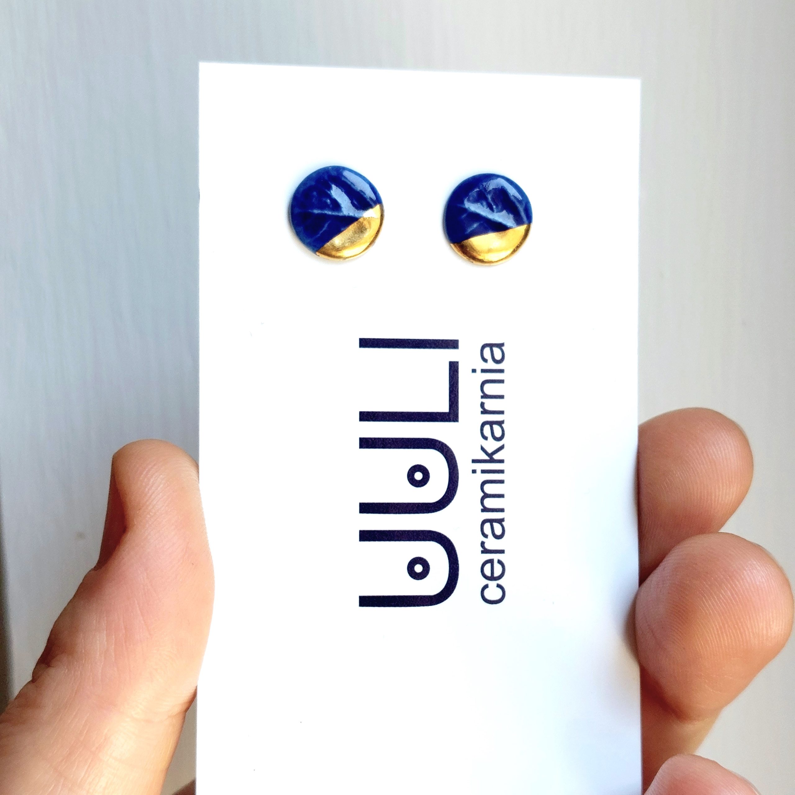 Porcelain earrings with gold-plated cobalt circles - Image 3