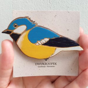 hand-painted blue tit brooch