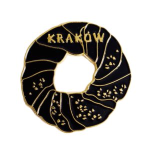 black and gold enameled bagel magnet