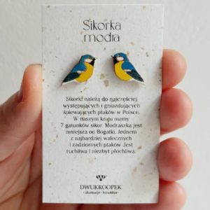 hand-painted blue tit earrings
