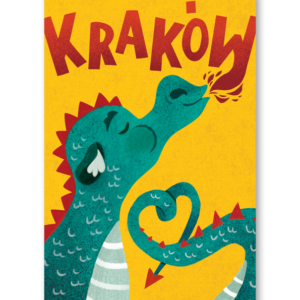 pocztówka smok ogień Kraków (kolor żółty)