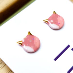 gold-plated porcelain cat earrings, pink