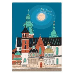 pocztówka Kraków Katedra na Wawelu noc