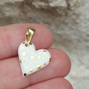 porcelanowe serduszko pozłacane białe zawieszka