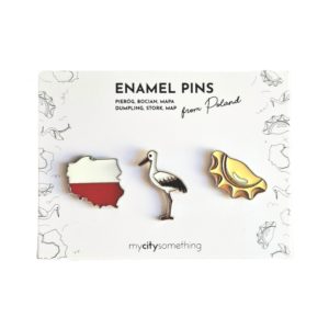 piny emaliowane pieróg, bocian, mapa polski zestaw 3 sztuk