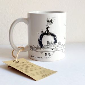 kubek ceramiczny z lokalną ilustracją autorską